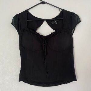 NWT Lulus Black Tie Front Blouse Size S Sheer Sleeve Romantic Top